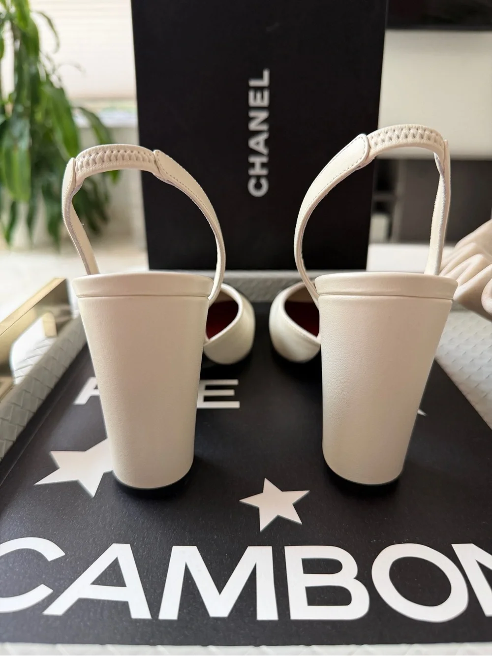 Chanel 26S Blazy Ivory Ecru Black Square Cap Toe Sling CC Slingback Heel Pump 40